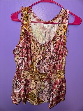 Rose & Olive Pink Gold Patchwork Floral Smocked Waist Cami boho hippie fashion